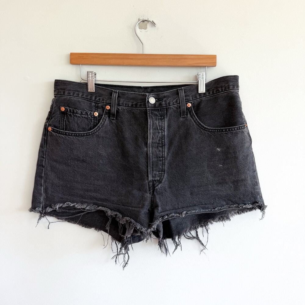 Levi's 501 Original Distressed Hem Button Fly Denim Cut Off Shorts Black 33